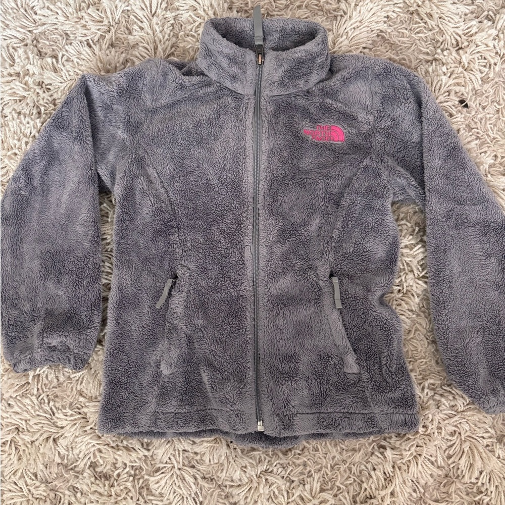 The North Face Charcoal Fleece Jacket with Pink Logo